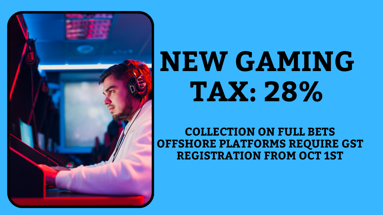New gaming tax: 28% collection on full bets offshore platforms require GST registration from Oct 1st